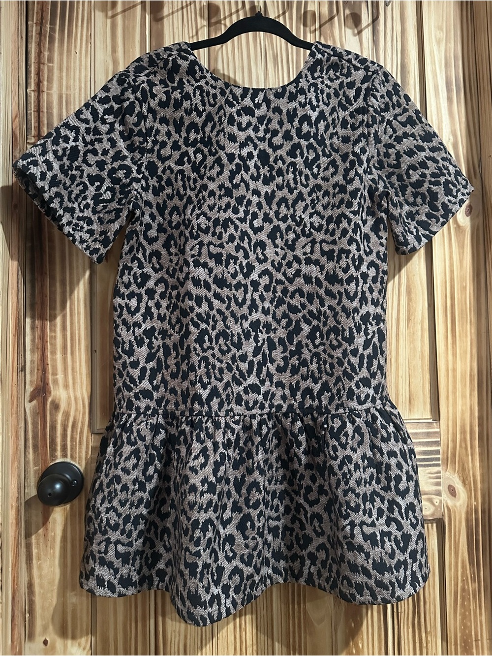 ! La Lavon Leopard Thick Fabric Peplum Dress - Black and Tan size Medium